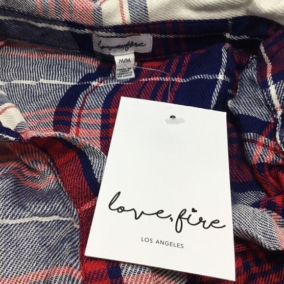 Love, Fire Plaid Button Down Shirt In Red (C15) - Picture 5 of 7